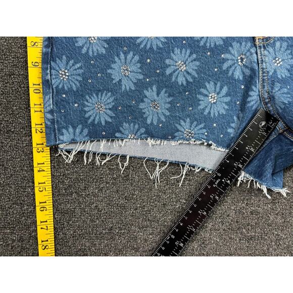 PINK Victoria's Secret Shorts Womens 14 Denim Daisy Rhinestone Raw Hem - Picture 10 of 10